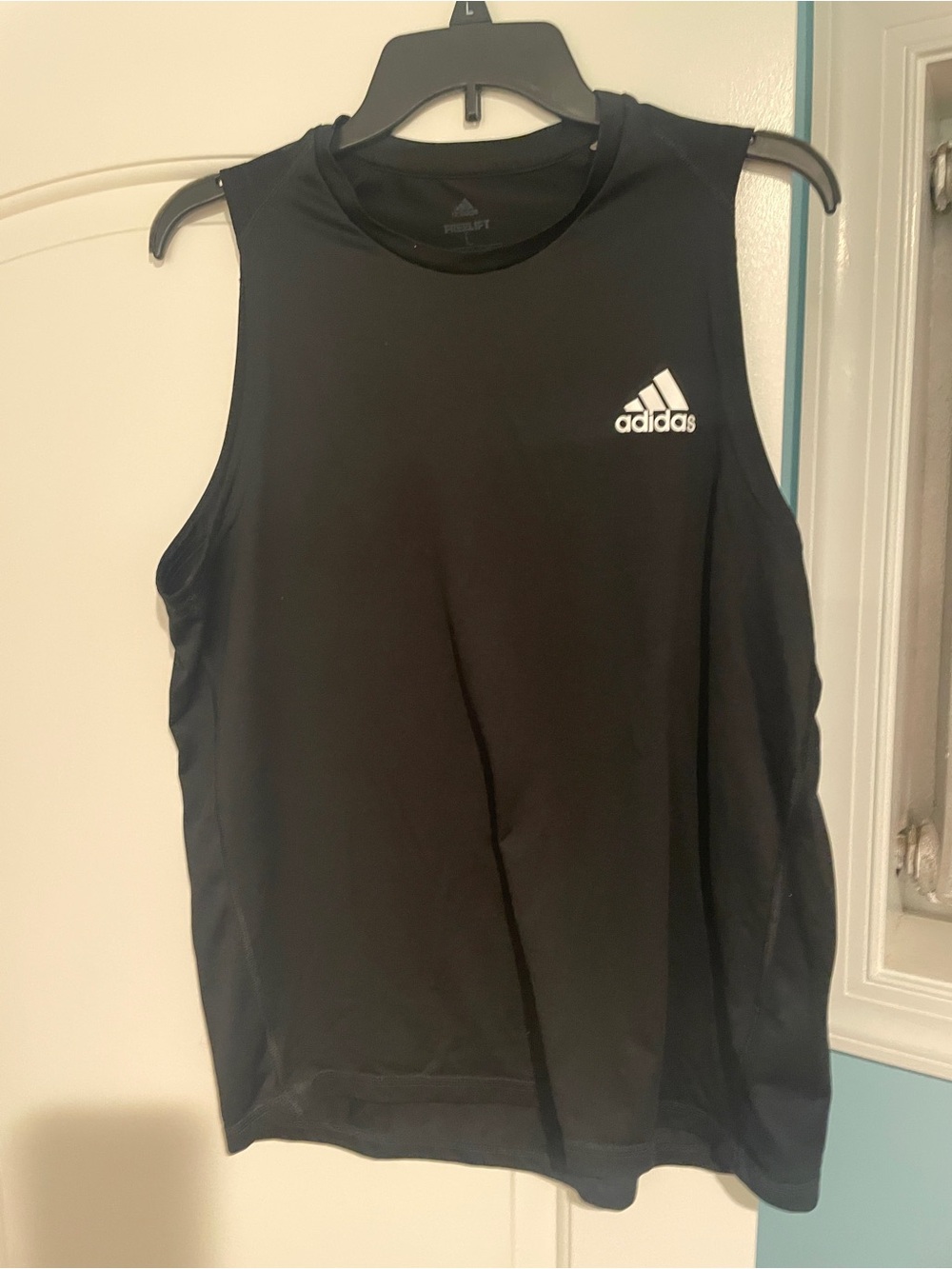 adidas Men’s Black Sleeveless Athletic Tank Top with White Logo Size: L